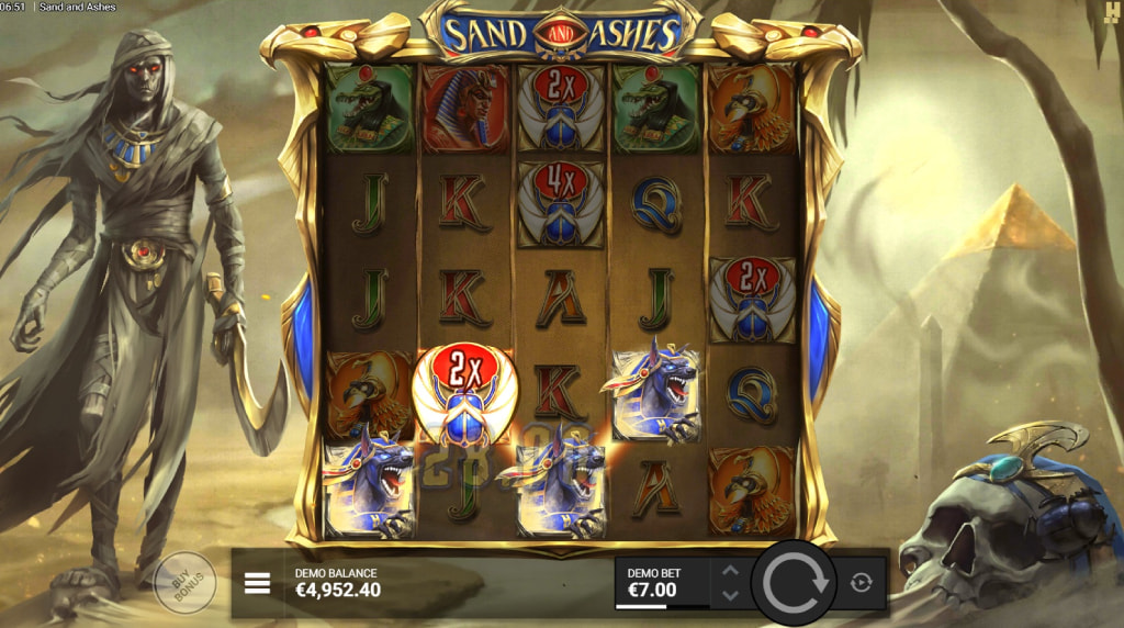 Screenshot fra den Nye Sand and Ashes Slot af Hacksaw Gaming