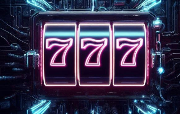Slot machine futuristica con luci neon