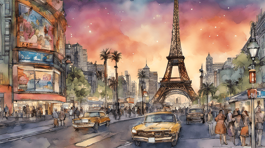 Riproduzione Las Vegas al tramonto, tra luci, taxi e romanticismo rétro.