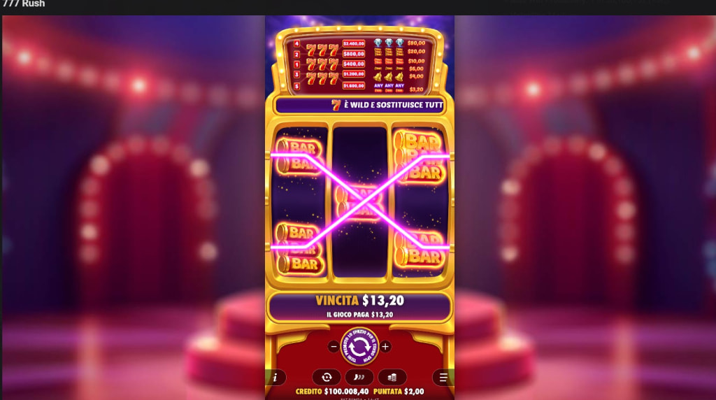Screenshot delle linee di pagamento su 777 Rush di Pragmatic Play