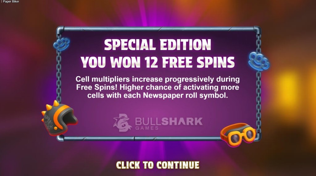 Screenshot della funzione Free Spin Special Edition in Paper Biker di Bullshark Games