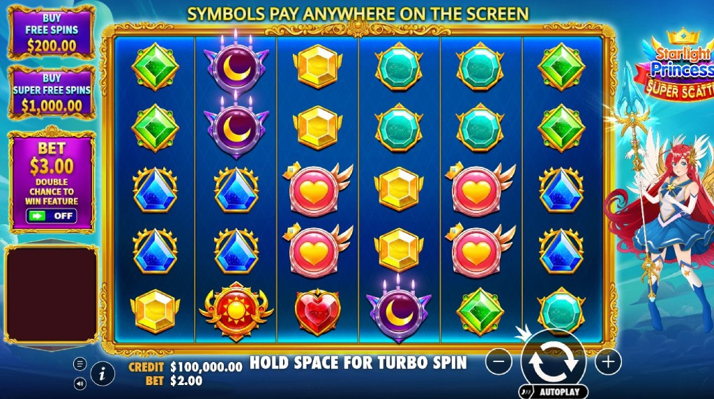 Screenshot della nuova slot Starlight Princess Super Scatter di Pragmatic Play