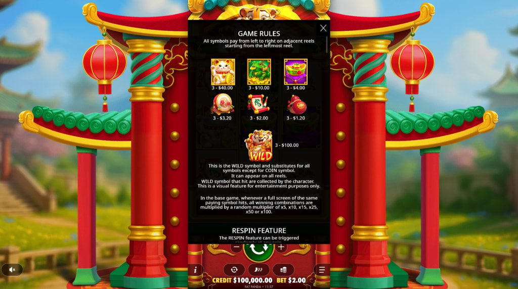 Screenshot della tabella dei pagamenti di Lucky Tiger Gold