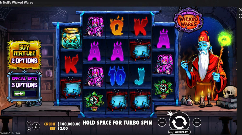 Screenshot della nuova slot Mr Null’s Wicked Wares di Pragmatic Play