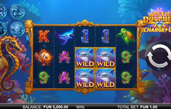 Screenshot della nuova slot Mystic Dolphin Charge Up di ReelPlay