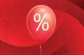 Rode ballon met daarop een wit procentteken.