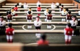 Close-up van een tafelvoetbal tafel