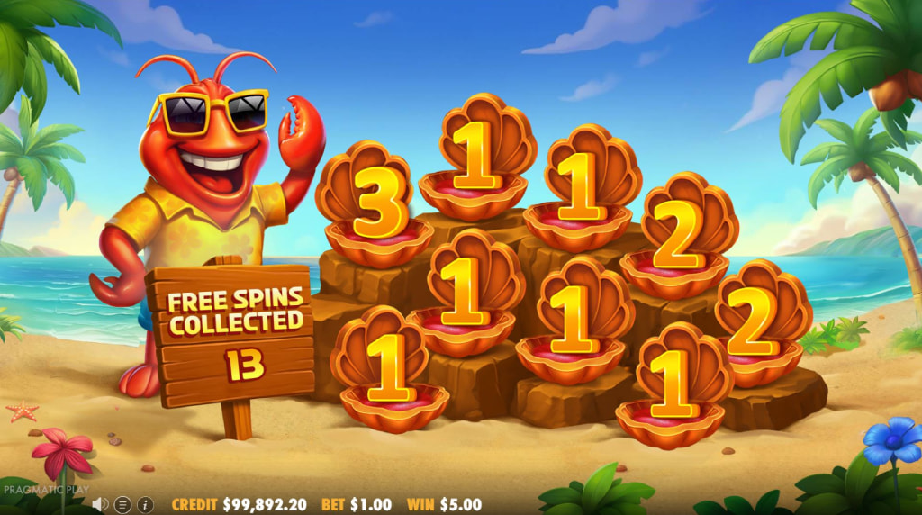 Screenshot van de Free Spins Bonus van Lobster House