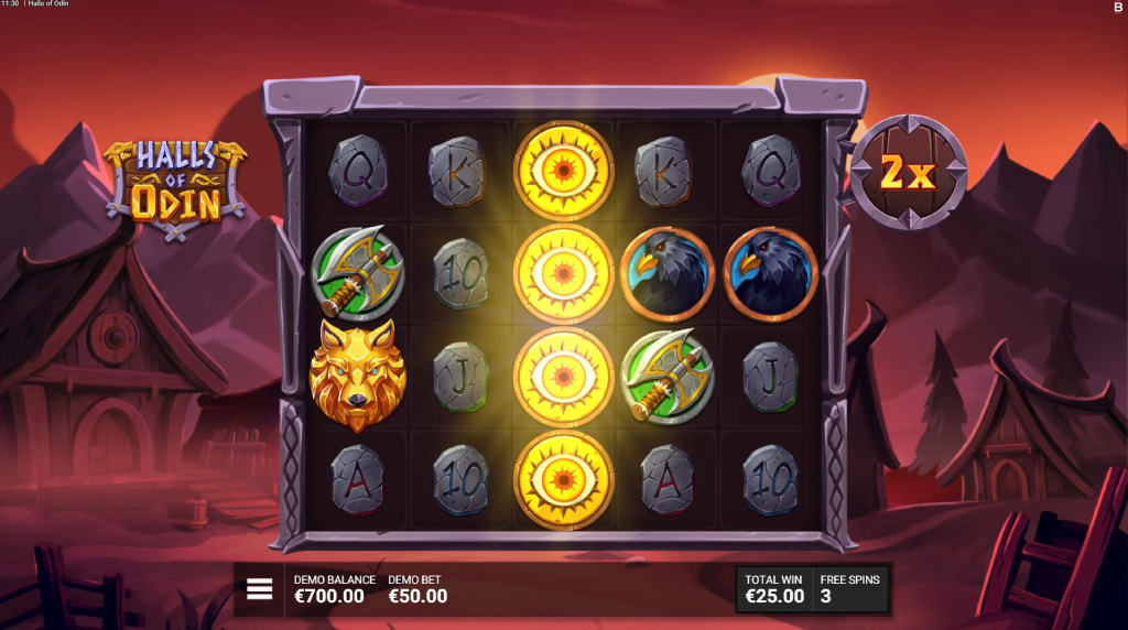 Screenshot van het Odin’s Trial Bonus Spel van Halls of Odin
