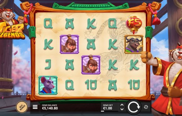Screenshot van de nieuwe Tiger Legends Slot van Hacksaw Gaming