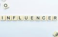 Scrabblestenen die het woord “influencer” spellen