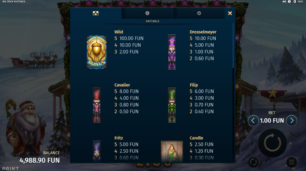 Screenshot van de uitbetalingstabel van Big Stack Nutcrack