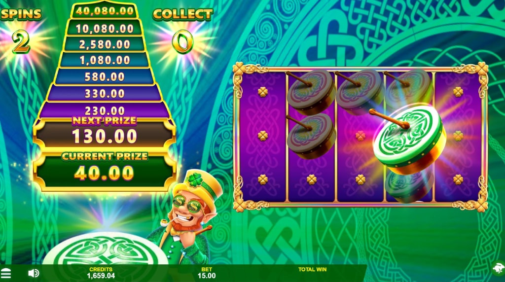 Screenshot van de Cash Drum Bonus van 12 Pots of Gold Drum Frenzy