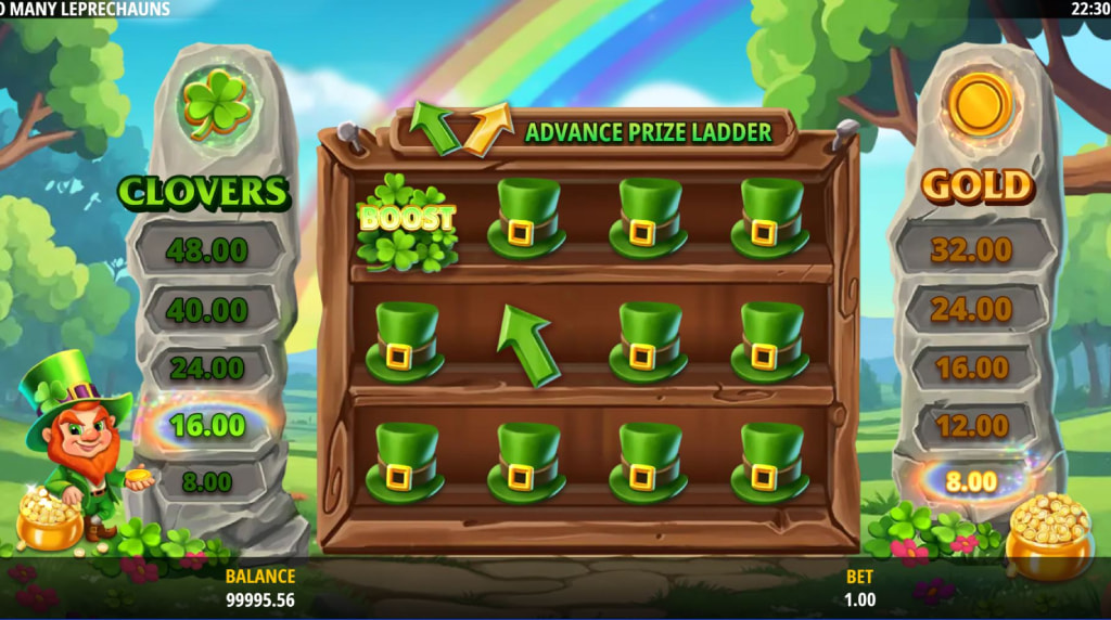 Screenshot van de Too many Leprechauns picker bonus spel