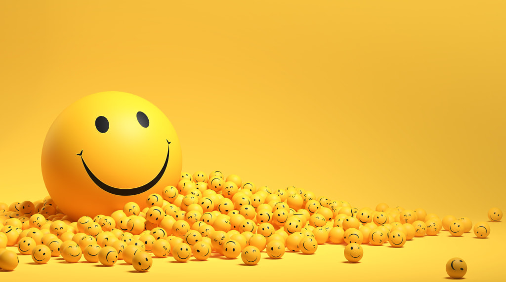 Grote smiley met heel veel kleine smileys (gele ballen)