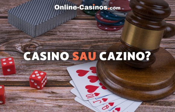 Logo-ul site-ului Online-Casinos.com și întrebarea "Casino sau cazino?"