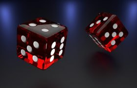 Două zaruri roșii transparente într-un stil 3D
