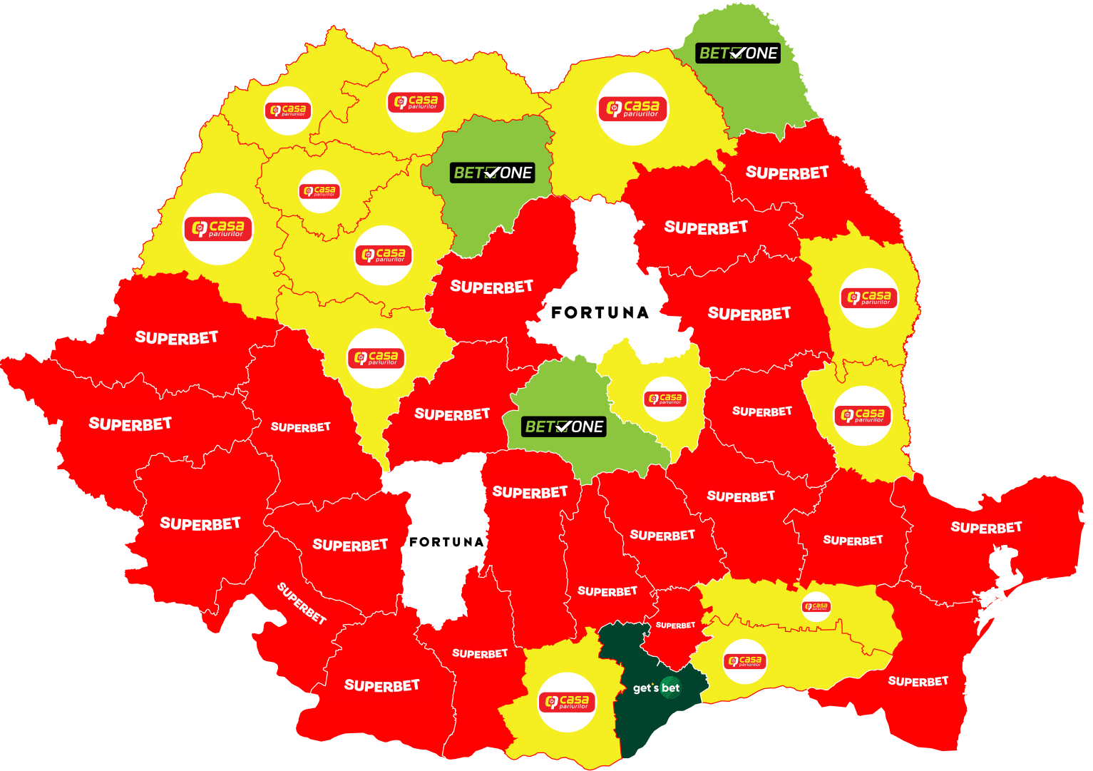 Cele mai populare branduri de jocuri de noroc în fiecare județ