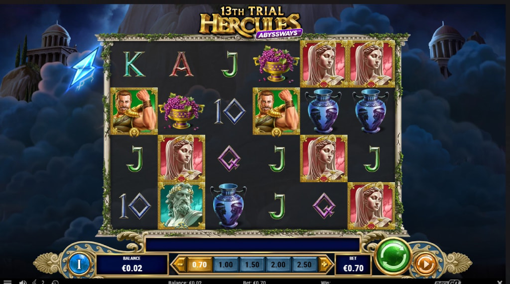 Screenshot de la noul slot n13th Trial Hercules Abyssways dezvoltat de Play’n GO