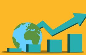 Grafică care simbolizează creșterea economică și dezvoltarea globală