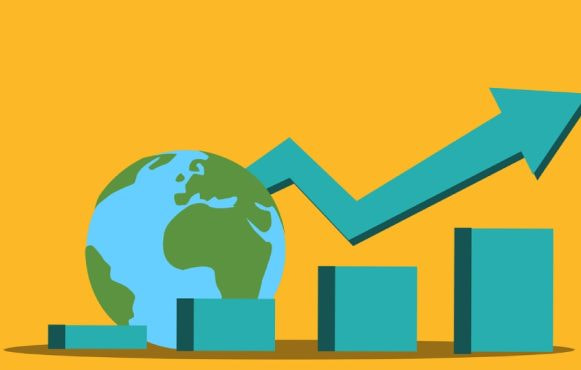 Grafică care simbolizează creșterea economică și dezvoltarea globală