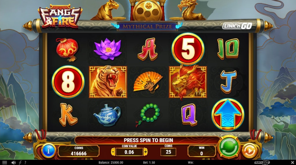 Screenshot cu noul slot Fangs & Fire dezvoltat de Play’n GO