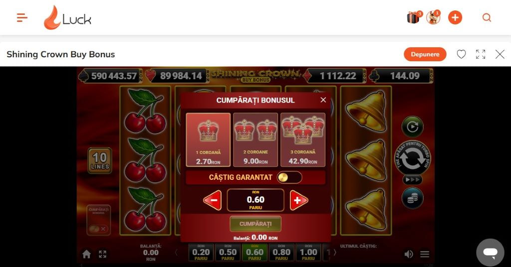 Slotul Shining Crown 10 Bonus Buy online disponibil la Luck Casino