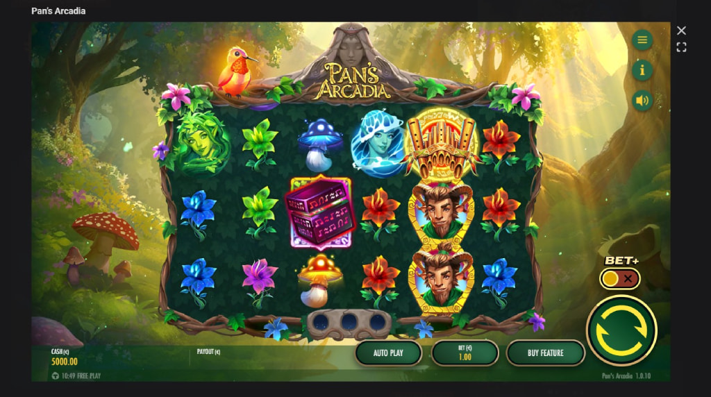 Screenshot cu noul slot Pan’s Arcadia de la Thunderkick