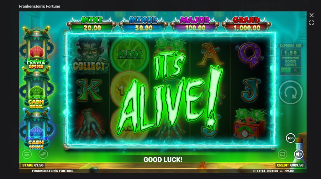Screenshot cu funcția Collect active a slotului Frankenstein’s Fortune