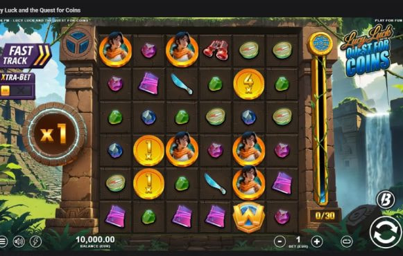 Screenshot cu noul slot Lucy Luck and the Quest for Coins dezvoltat de Slotmill
