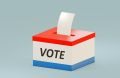 Urnă de vot stilizată cu buletin introdus