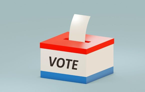 Urnă de vot stilizată cu buletin introdus