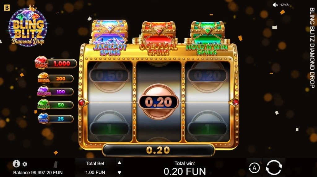 Screenshot cu noul slot Bling Blitz Diamond Drop dezvoltat de BGaming