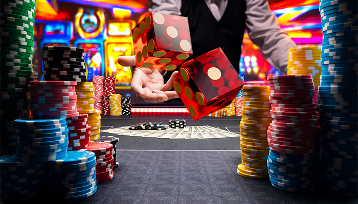 Craps table with bets stacked up