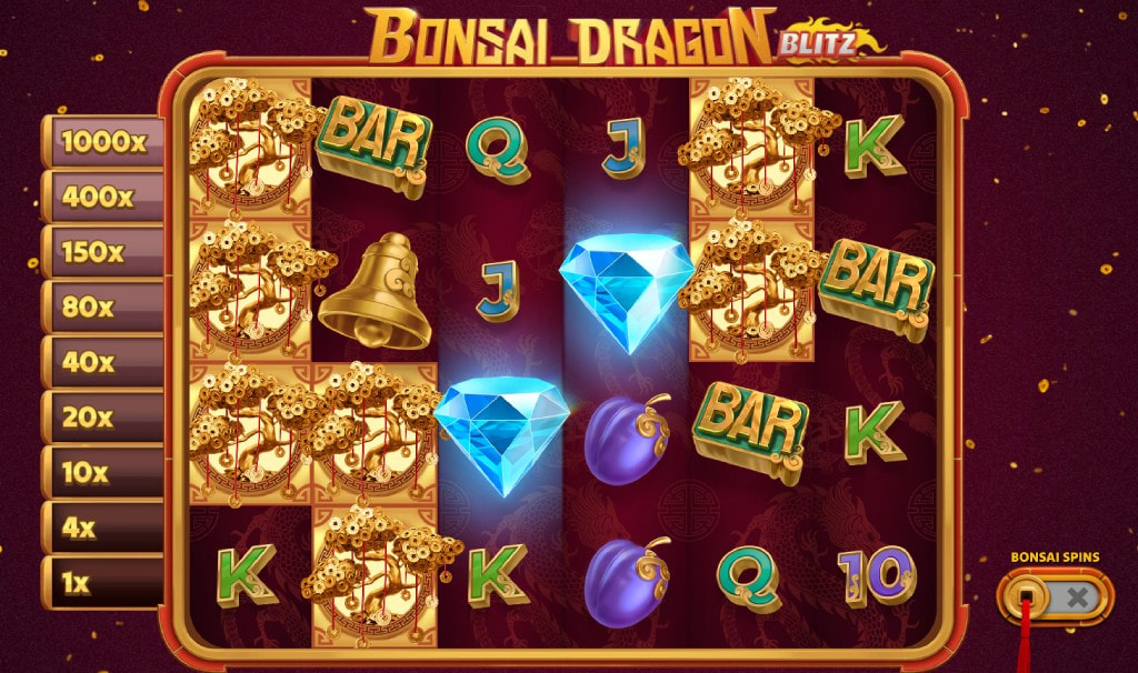 Screenshot of the Bonsai Spin Mode of Bonsai Dragon Blitz Dream Drop
