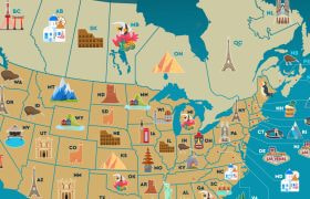 Map showing final destination choices in the US and Canada
