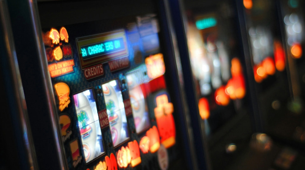 A row of slot machines.