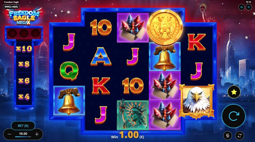 Screenshot from the new Freedom Eagle Mega X slot by Gaming Corps