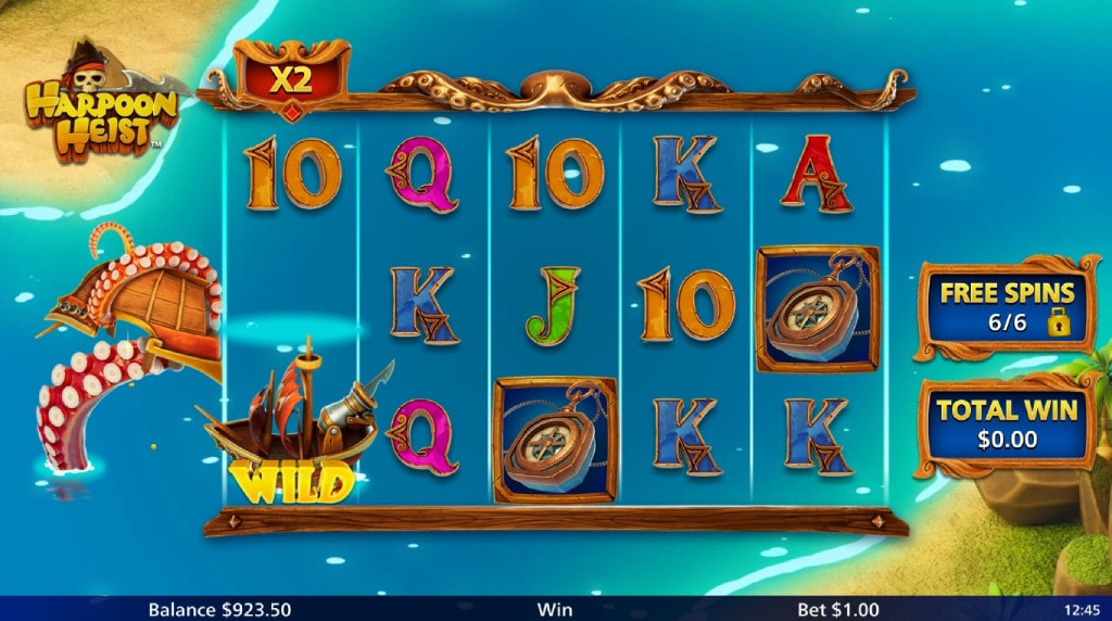Screenshot of the Free Spins bonus of Harpoon Heist