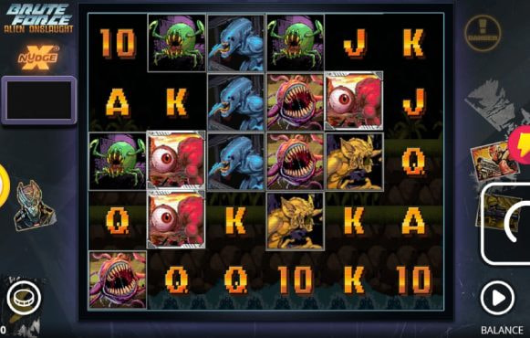 Screenshot from the New Brute Force Alien Onslaught Slot by Nolimit City