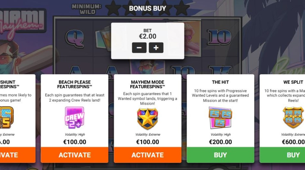 Screenshot of the Feature Buys of Miami Mayhem