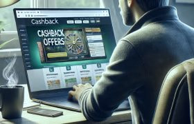Laptop with casino cashback offer on-screen