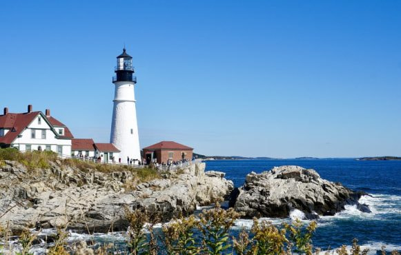 Maine Lighthouse on Rocky Shore
