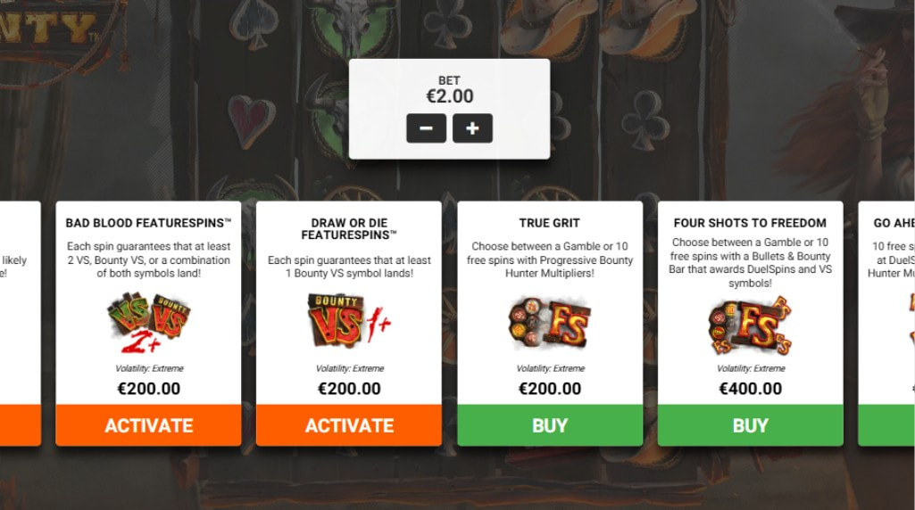 Screenshot from the Bonus Buy Feature of Epic Bullets and Bounty